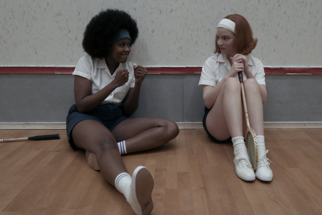 beth and jolene sitting after playing squash